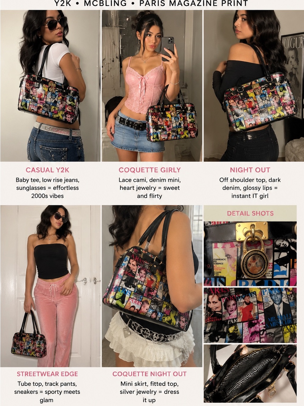 Paris Magazine Print Multicolor Shoulder Bag